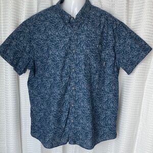 Eddie Bauer 2XL Big & Tall Button Up Short Sleeve Blue Floral Shirt Classic Fit